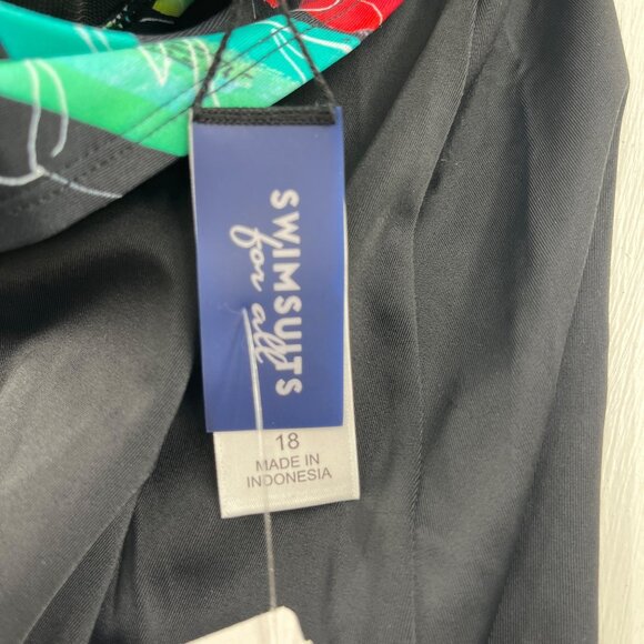 Swimsuits For All Womens Plus Size 18 Floral Top Black Swimdress - Picture 3 of 7